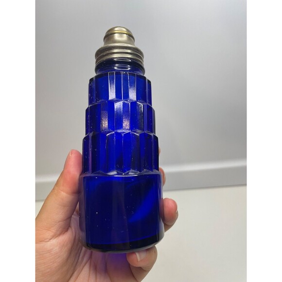 (as is) one Art Deco Ziggurat Hazel Atlas Skyscraper Blue Glass Shaker Cocktail - Picture 3 of 7